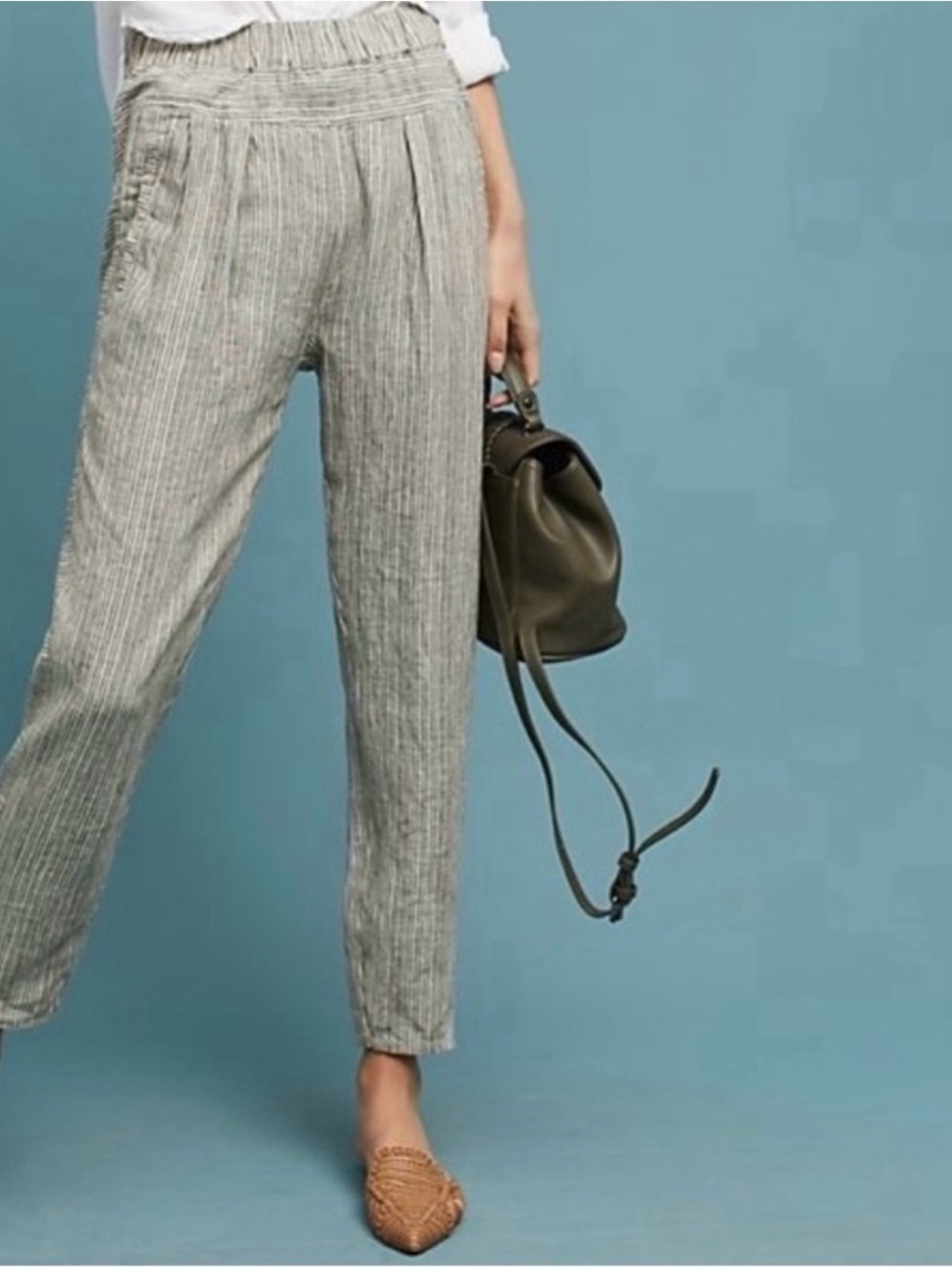 Anthropologie Hei Hei Francois 100% Linen Striped Crop Pants XS